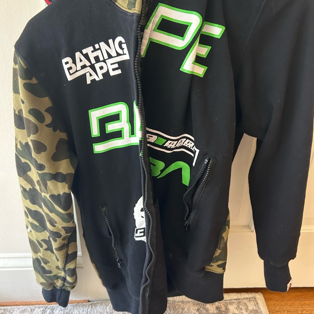 Bape Kids Jacket with Camo Sleeves - Black and Green